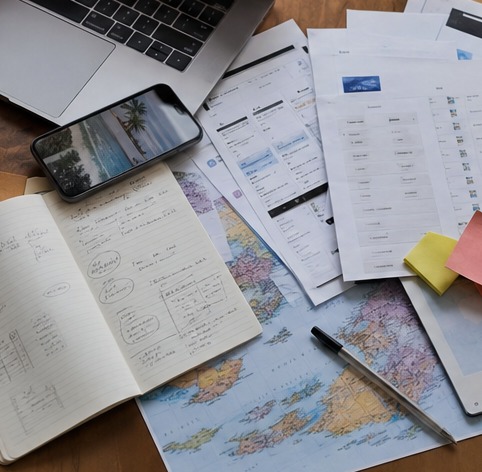 Editorial image showing fragmented travel-search inputs and conflicting booking cues