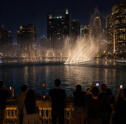 Opening visual mood for an observational fountain film at night