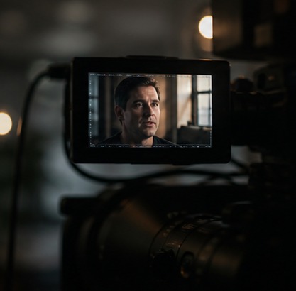 Composed founder interview frame with clean eyelines and controlled negative space