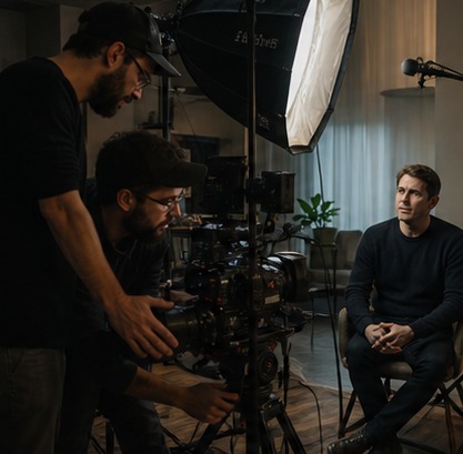 Producer-director shaping an interview production setup