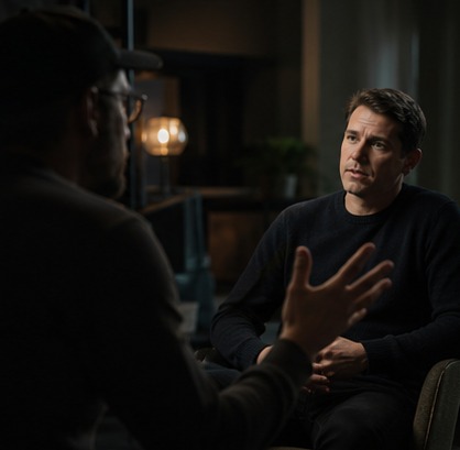 Interview direction scene focused on narrative prompting and founder voice